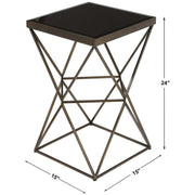 Uttermost Uberto Black Glass Top With Antique Bronze Steel Geometric Modern Accent Table