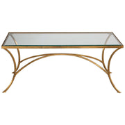 Uttermost Alayna Glass Top With Antiqued Gold Leaf Iron Base Coffee Table