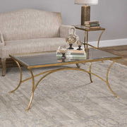 Uttermost Alayna Glass Top With Antiqued Gold Leaf Iron Base Coffee Table