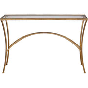 Uttermost Alayna Glass Top With Antiqued Gold Leaf Iron Base Console Table