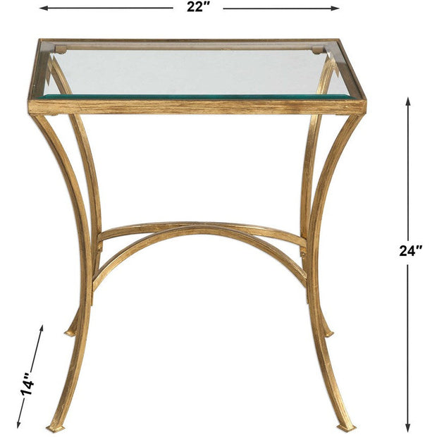 Uttermost Alayna Glass Top With Antiqued Gold Leaf Base End Table