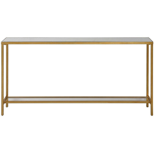 Uttermost Hayley Mirrored Top With Antiqued Gold Iron Modern Narrow Console Table