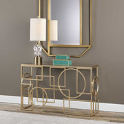 Uttermost Metria Glass Top With Antiqued Gold Iron Contemporary Console Table