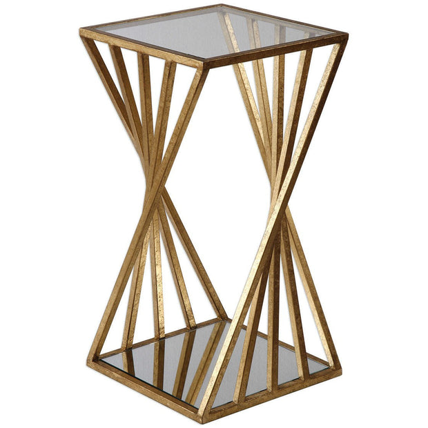 Uttermost Janina Mirrored Top With Gold Leaf Base Modern Accent Table