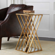 Uttermost Janina Mirrored Top With Gold Leaf Base Modern Accent Table