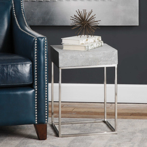 Uttermost Jude Concrete Top With Stainless Steel Base Modern Accent Table