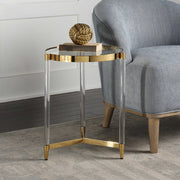 Uttermost Kellen Glass Too With Acrylic and Gold Base Round Accent Table