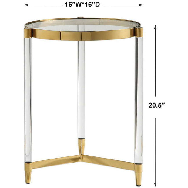 Uttermost Kellen Glass Too With Acrylic and Gold Base Round Accent Table