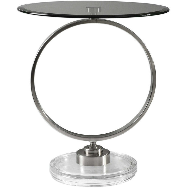 Uttermost Dixon Glass Top Brushed Nickel Contemporary Round Side Table