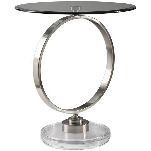 Uttermost Dixon Glass Top Brushed Nickel Contemporary Round Side Table