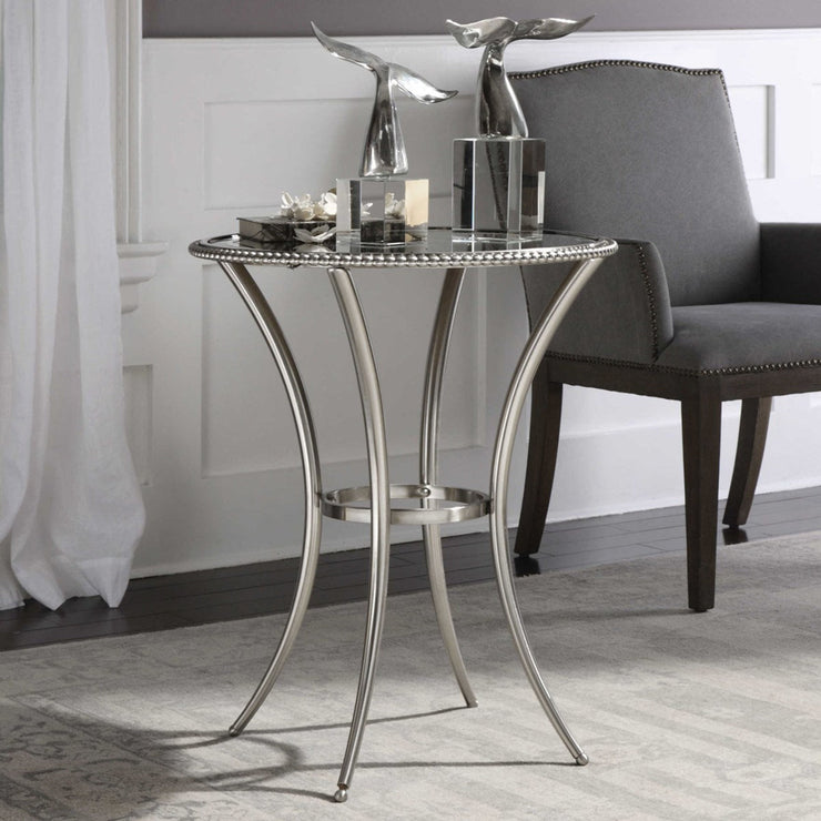 Uttermost Sherise Glass Top With Brushed Nickel Round Accent Table