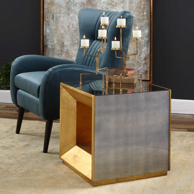 Uttermost Flair Antiqued Mirror With Gold Leaf Modern Cube Table