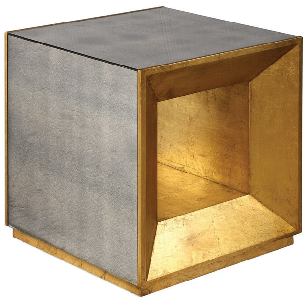 Uttermost Flair Antiqued Mirror With Gold Leaf Modern Cube Table