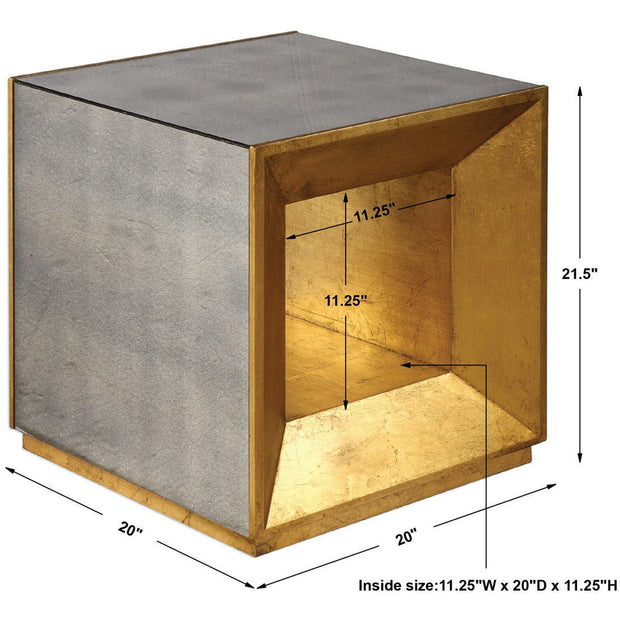 Uttermost Flair Antiqued Mirror With Gold Leaf Modern Cube Table
