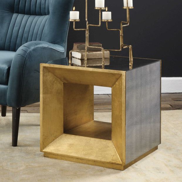 Uttermost Flair Antiqued Mirror With Gold Leaf Modern Cube Table