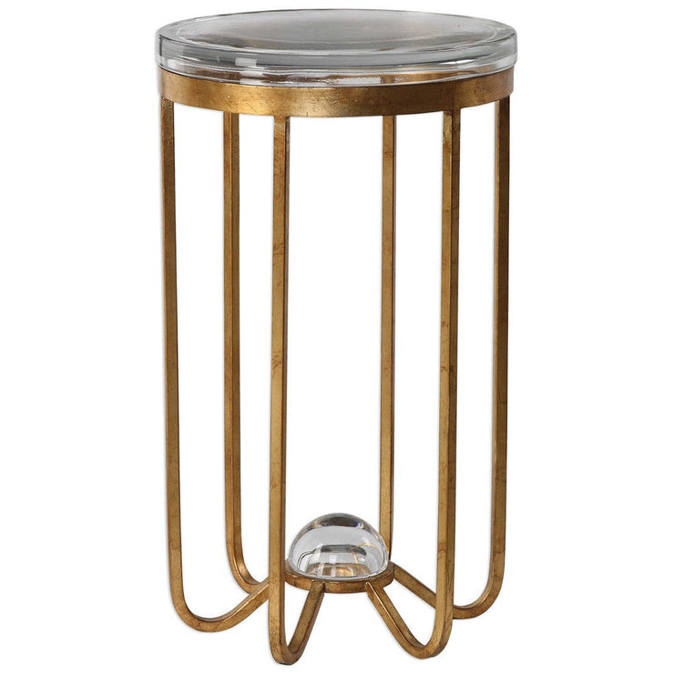 Uttermost Allura Glass Top With Antiqued Gold Leaf Iron Round Accent Table