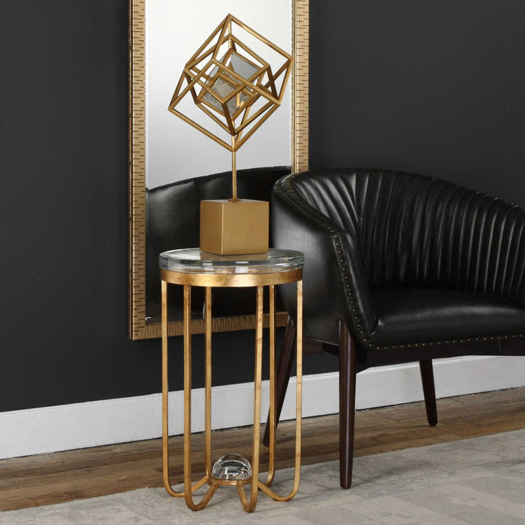 Uttermost Allura Glass Top With Antiqued Gold Leaf Iron Round Accent Table