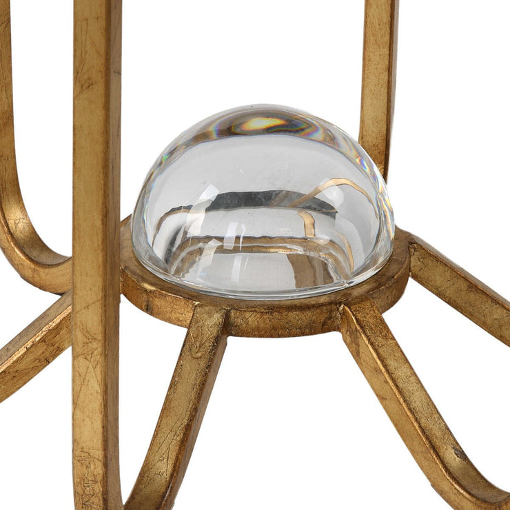 Uttermost Allura Glass Top With Antiqued Gold Leaf Iron Round Accent Table