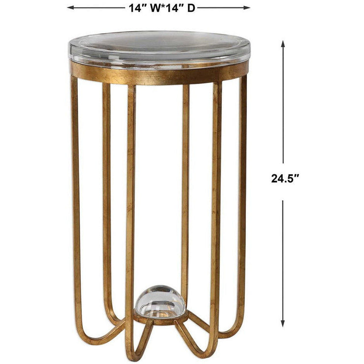 Uttermost Allura Glass Top With Antiqued Gold Leaf Iron Round Accent Table