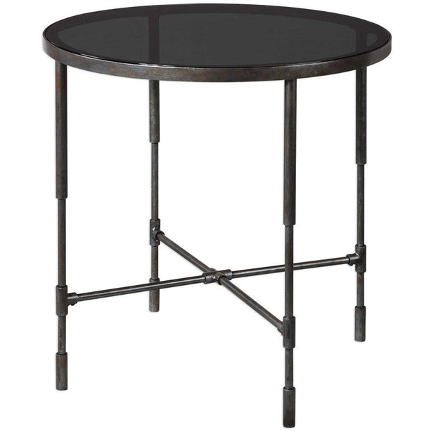 Uttermost Vande Smoked Glass Top With Aged Iron Base Industrial Modern Side Table