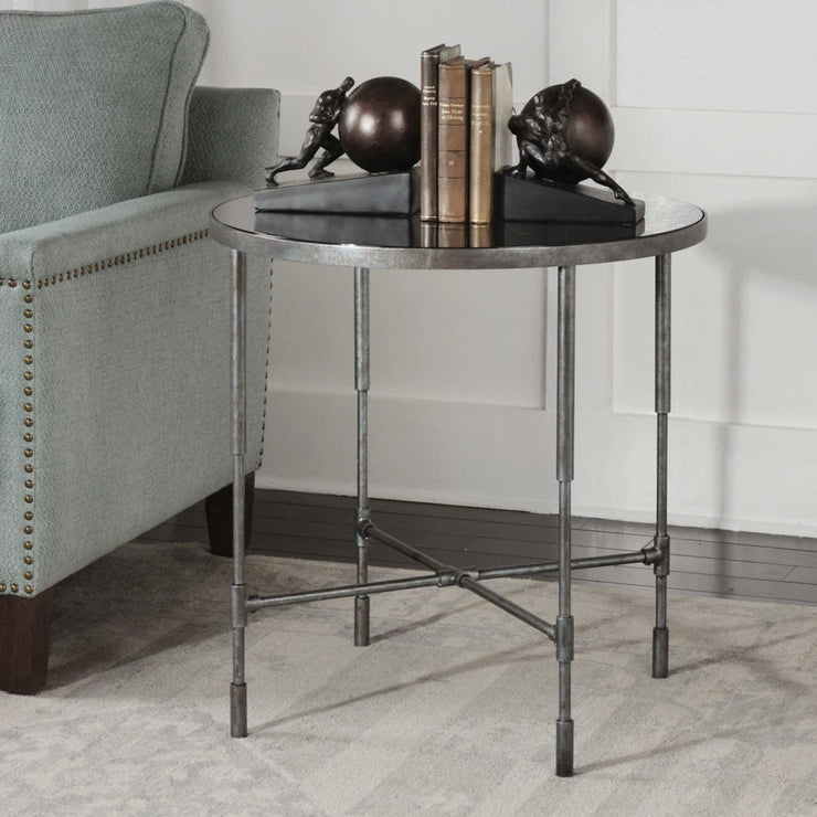 Uttermost Vande Smoked Glass Top With Aged Iron Base Industrial Modern Side Table