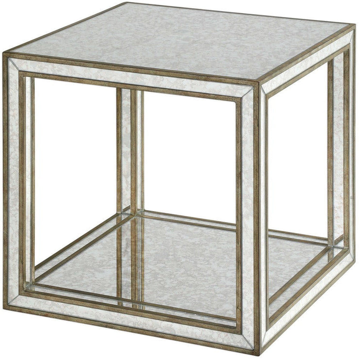 Uttermost Julie Antiqued Mirror With Burnished Antique Gold Birch Wood Accent Table