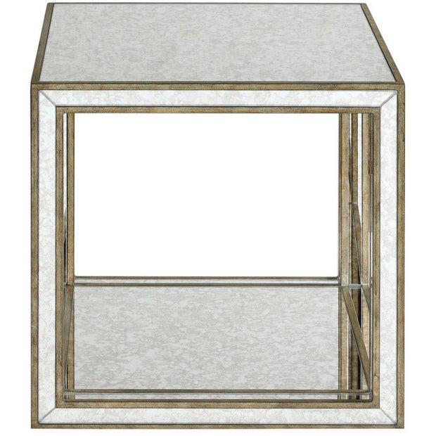 Uttermost Julie Antiqued Mirror With Burnished Antique Gold Birch Wood Accent Table