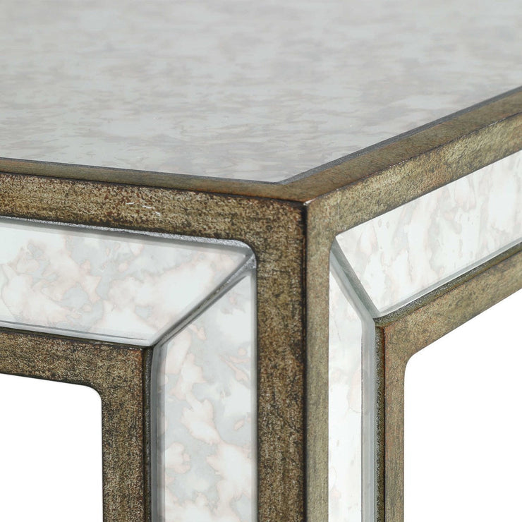 Uttermost Julie Antiqued Mirror With Burnished Antique Gold Birch Wood Accent Table