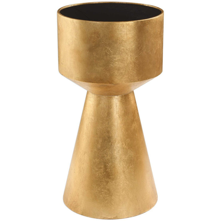 Uttermost Veira Black Glass Top With Metallic Gold Leaf Base Modern Drink Table