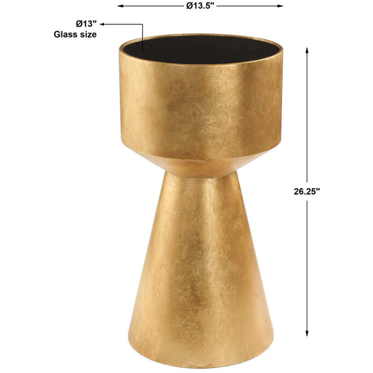 Uttermost Veira Black Glass Top With Metallic Gold Leaf Base Modern Drink Table