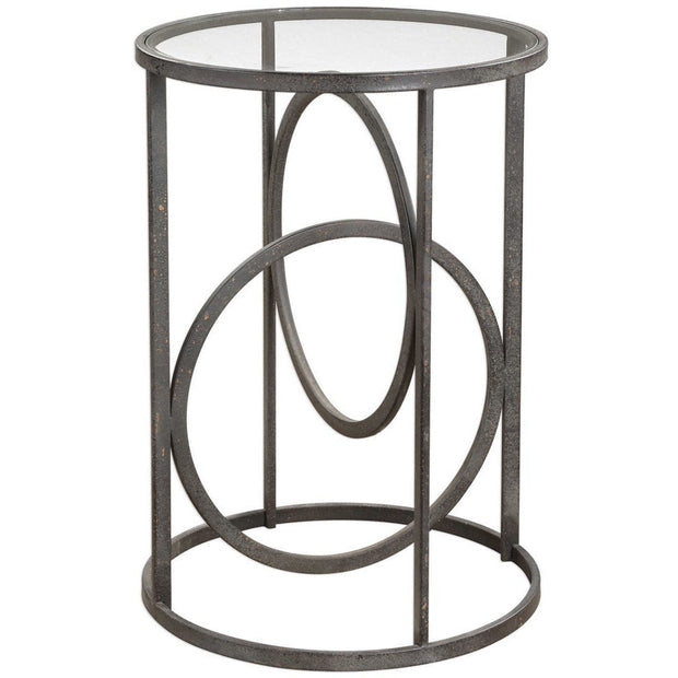 Uttermost Lucien Glass Top With Aged Black Iron Base Modern Accent Table
