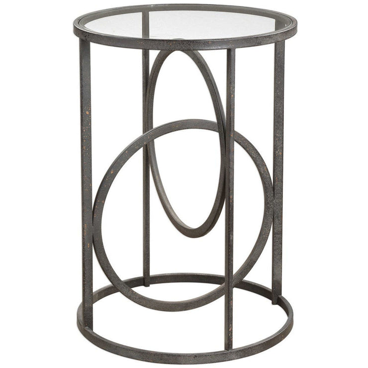 Uttermost Lucien Glass Top With Aged Black Iron Base Modern Accent Table