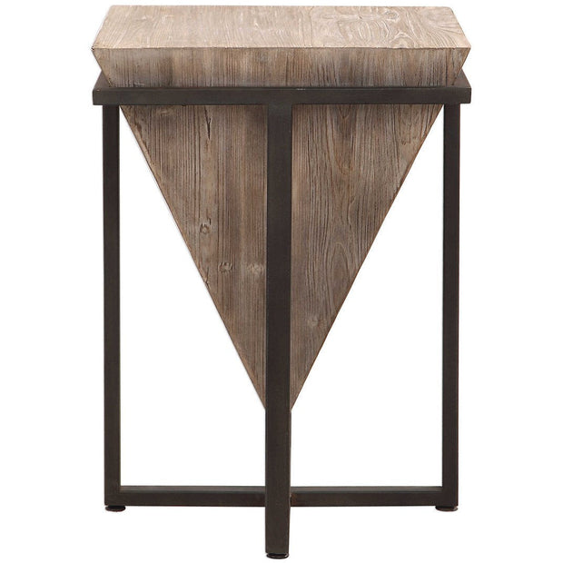 Uttermost Bertrand Gray Wash Aged Fir Wood With Aged Black Iron Base Accent Table