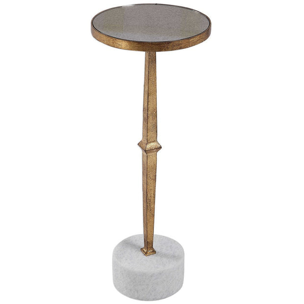 Uttermost Miriam Antiqued Mirror Top With Iron and White Marble Contemporary Round Drink Table