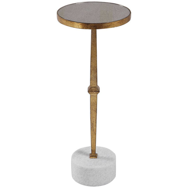 Uttermost Miriam Antiqued Mirror Top With Iron and White Marble Contemporary Round Drink Table