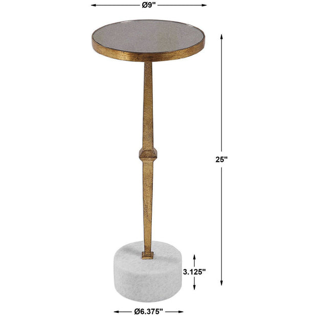 Uttermost Miriam Antiqued Mirror Top With Iron and White Marble Contemporary Round Drink Table