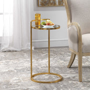 Uttermost Cailin Mirrored Top With Gold Leaf Iron Base Round Accent Table
