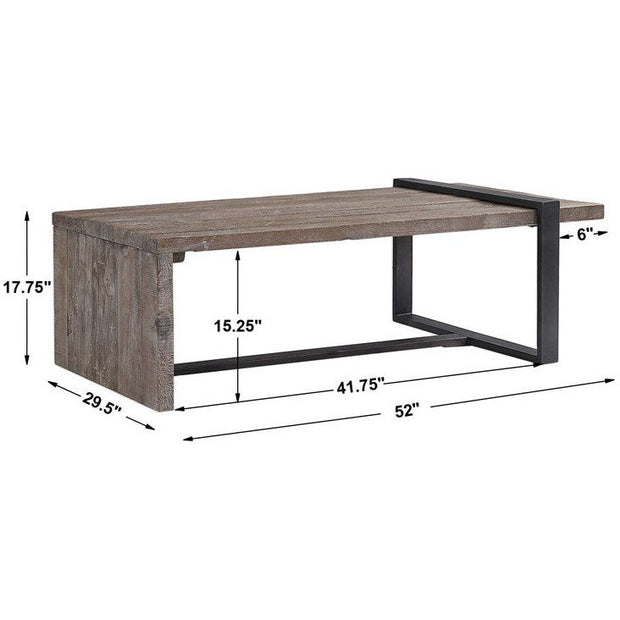 Uttermost Genero Weathered Gray Wash Wood With Aged Iron Rustic Modern Coffee Table
