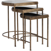 Uttermost India Mirrored Top With Antiqued Brushed Gold Iron Set of 3 Nesting Tables