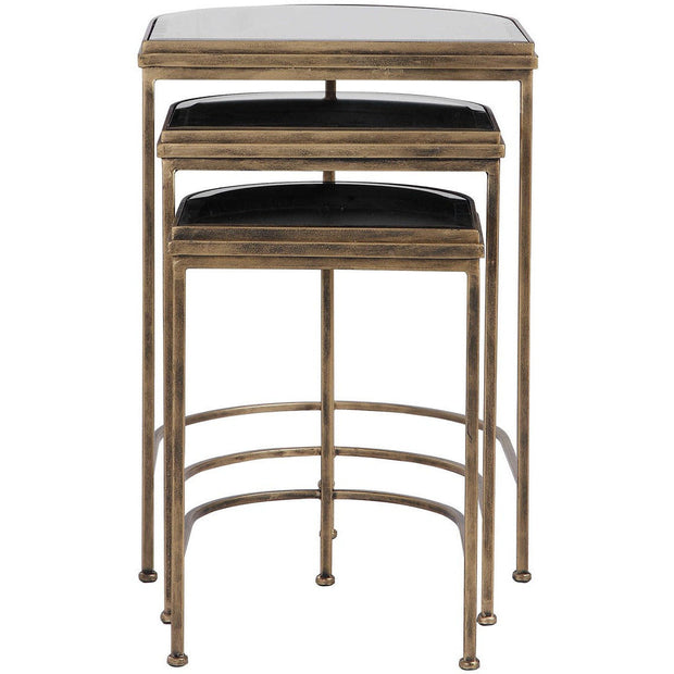 Uttermost India Mirrored Top With Antiqued Brushed Gold Iron Set of 3 Nesting Tables