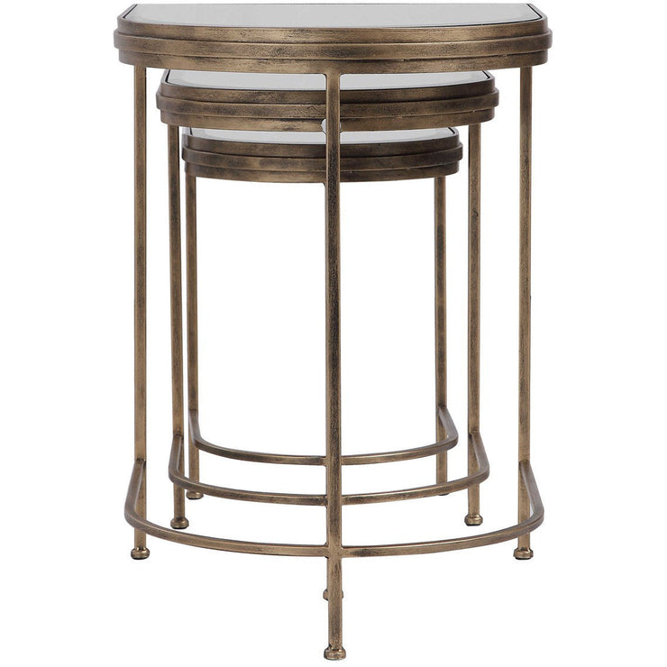 Uttermost India Mirrored Top With Antiqued Brushed Gold Iron Set of 3 Nesting Tables