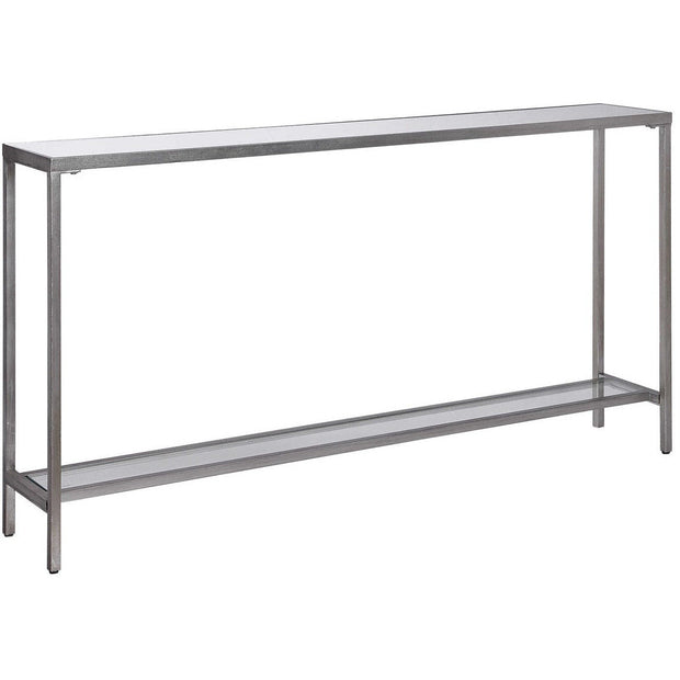 Uttermost Hayley Mirrored Too With Antiqued Silver Iron Modern Narrow Console Table