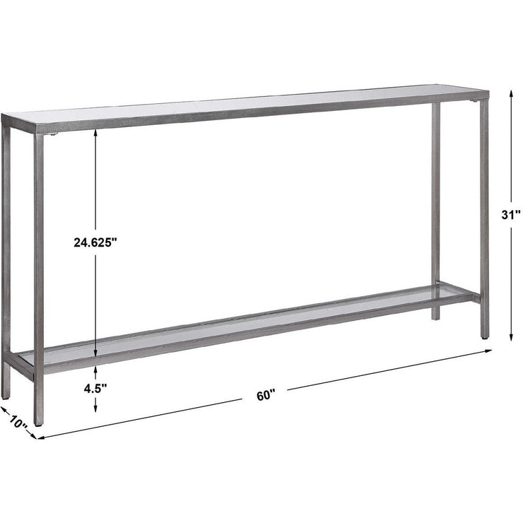 Uttermost Hayley Mirrored Too With Antiqued Silver Iron Modern Narrow Console Table