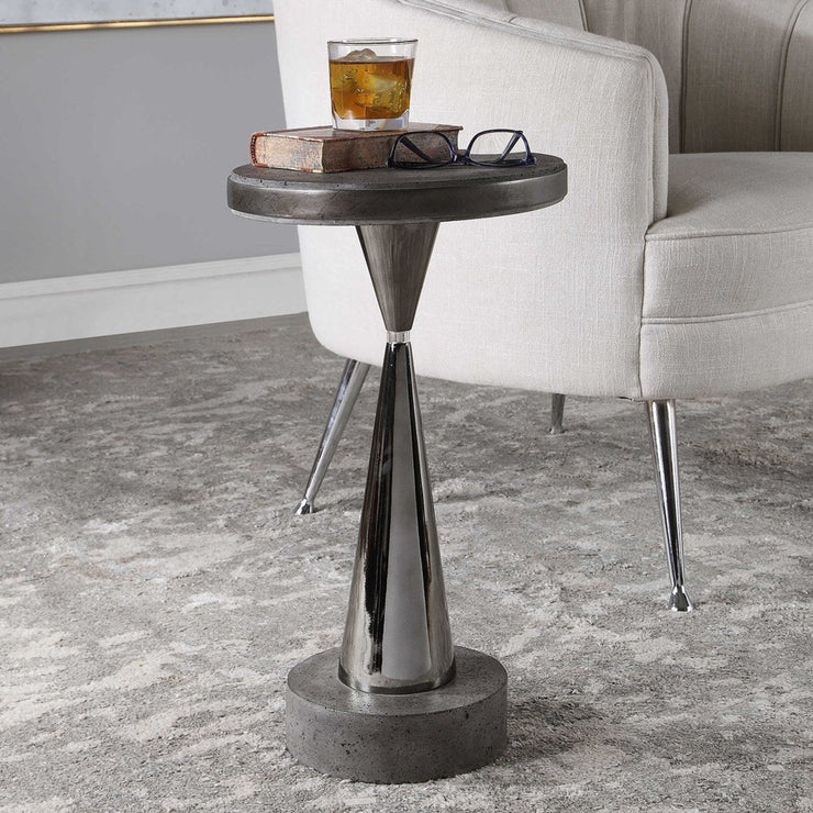 Uttermost Simons Aged Concrete Top With Black Nickel Base Modern Drink Table