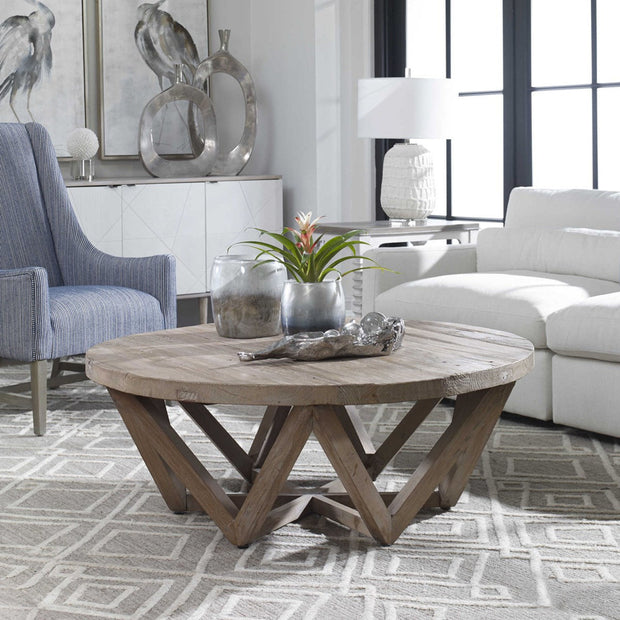Uttermost Kendry Reclaimed Wood Rustic Modern Round Coffee Table