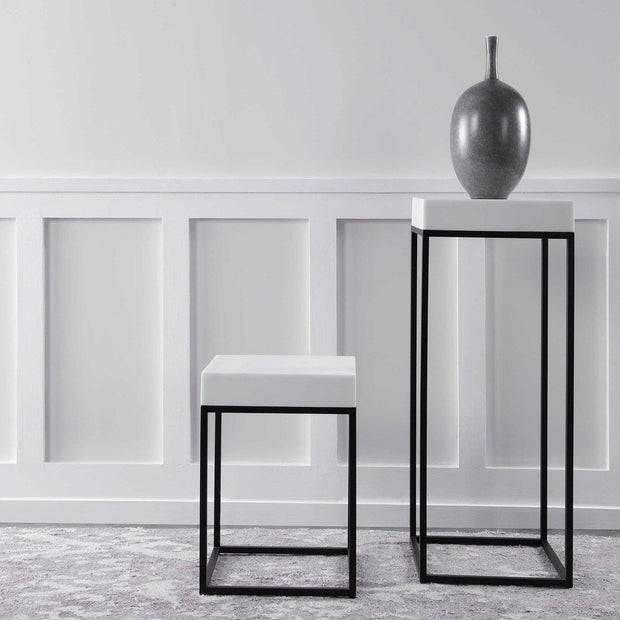 Uttermost Gambia White Top With Aged Black Metal Modern Square Plant Stand