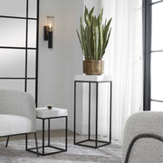 Uttermost Gambia White Top With Aged Black Metal Modern Square Accent Table