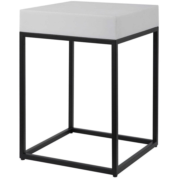 Uttermost Gambia White Top With Aged Black Metal Modern Square Accent Table