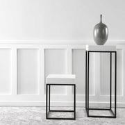 Uttermost Gambia White Top With Aged Black Metal Modern Square Accent Table