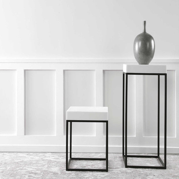 Uttermost Gambia White Top With Aged Black Metal Modern Square Accent Table